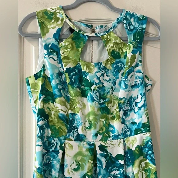 AGB Floral Midi Dress Blue & Green Women’s Size 4 - Picture 15 of 15